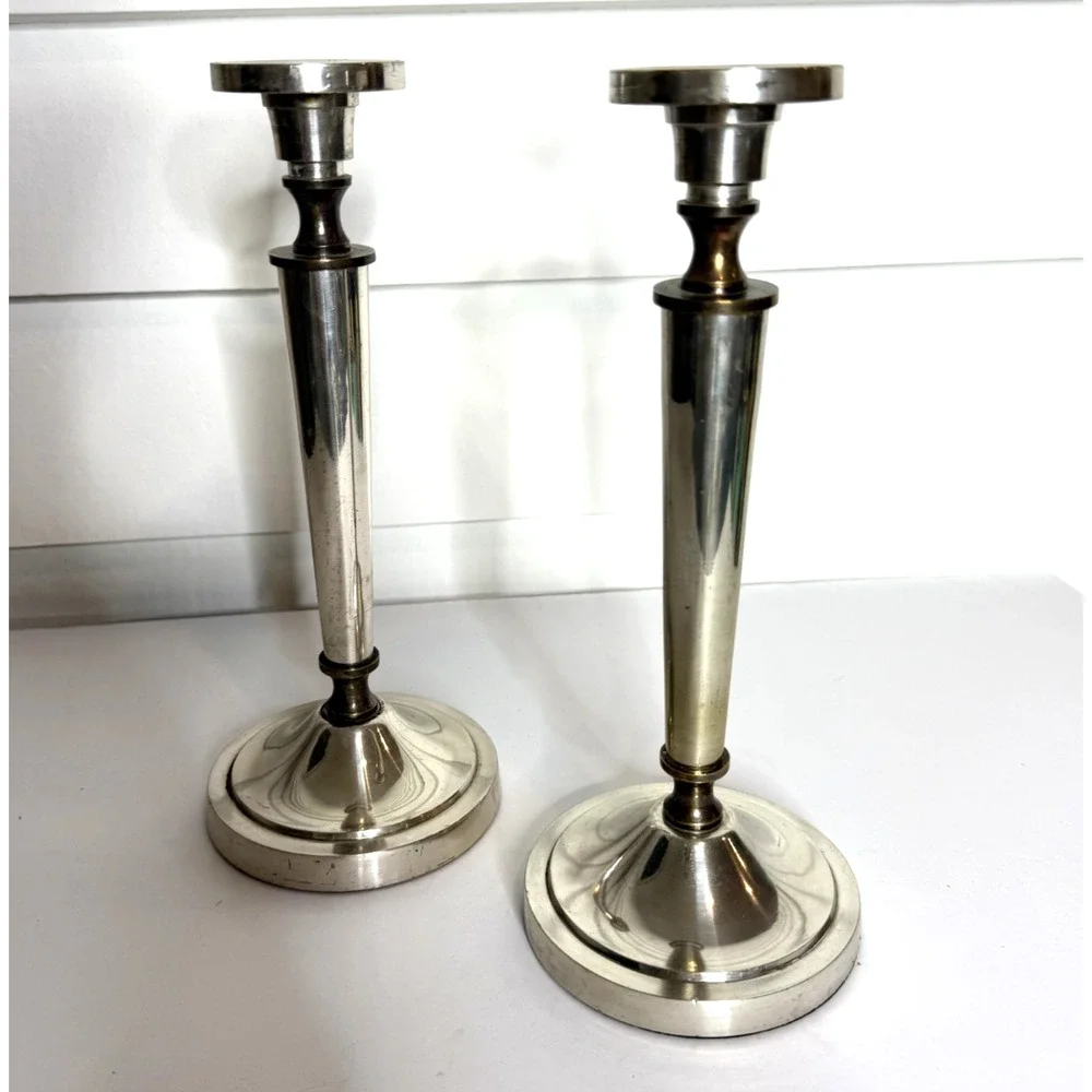 Restoration Hardware Northend Taper Pair of 2 Silver Brass Candle Stick Holders